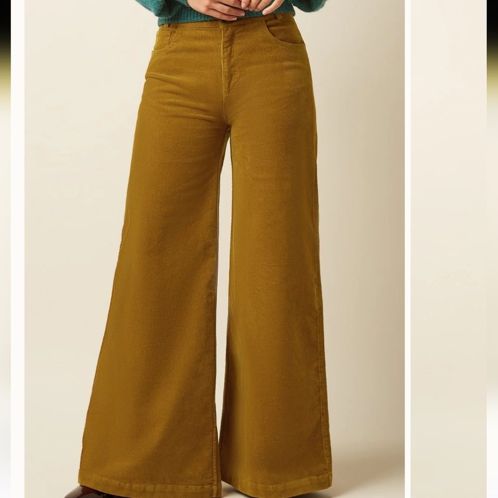King Louie Vintage Inspired Gold Corduroy High Rise Wide Leg Pants